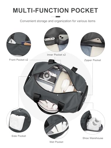 Gym Duffle Bag with Shoe Compartment for Women Men Sports Workout Carry on Weekend Overnight Bag, Grey - color: A8-grey -Large