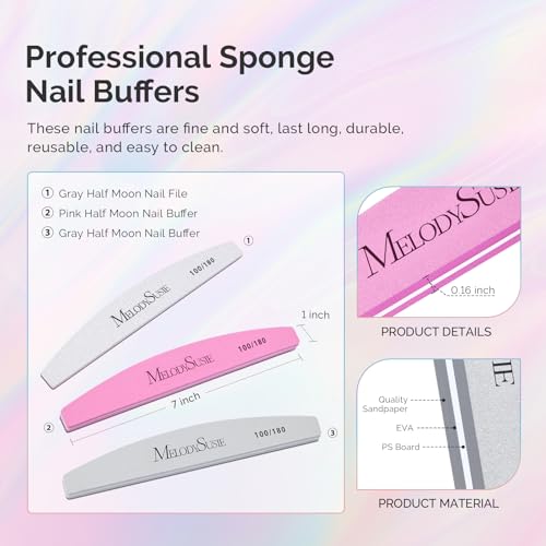 MelodySusie 16Pcs Professional Nail Buffer Kit,Nail Files and Buffers,Nail Buffer Block,Nail Brush, Nail File Buffers Kit for Natural Nails,DIY,Home Use,Salon（100/180 Grit） - size: 16Pcs
