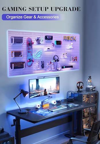 Pegboard Wall Organizer Set – 4 Peg Boards with Hooks & Shelves – Office, Kitchen, Gaming Room Desk Pegboard Storage – Peg Board Wall Display Rack (White) - color: White