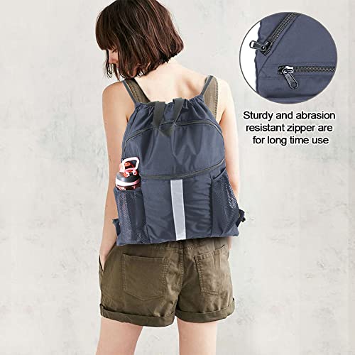 BeeGreen Drawstring Backpack Bag with Shoe Compartment, X-Large Black Gym Sports String Cinch Backpack - color: Navy