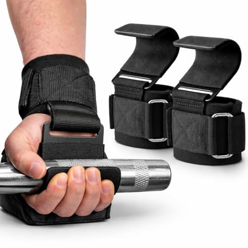 Weight Lifting Hooks with Wrist Straps – Heavy Duty Neoprene Padded Hook & Loop Closure with Palm Guard for Deadlifts, Powerlifting, Bodybuilding & Pull Ups (Pair)