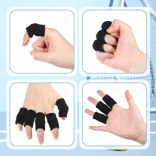WLLHYF 20 Pcs Black Finger Sleeves Breathable Finger Brace Elastic Support Compression Sleeves for Arthritis Thumb Splint for Relief Sports Protection for Basketball, Golf, Tennis