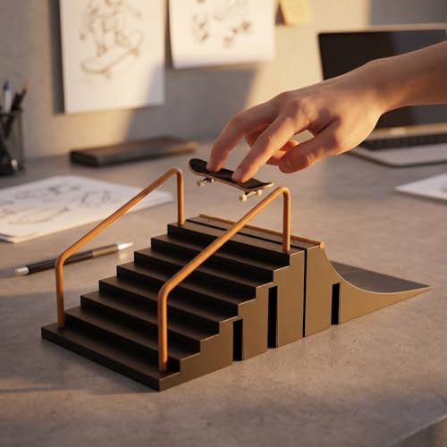 Fingerboard Skate Park Kit 2pcs, Finger Skateboard Ramps and Stairs with Handrails, Premium Mini Skateboard Obstacles Accessories for Finger Board Skill Training, Gift for Kids Ages 5+