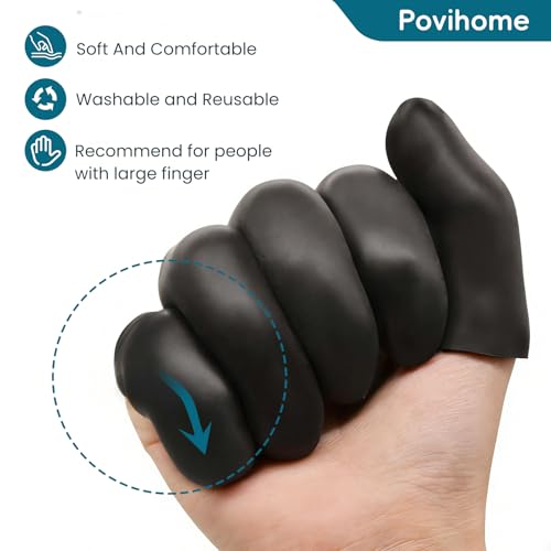 Povihome Finger Cots Protectors - Moisturizing Thumb and Finger Covers - Thickend Version - Elastic Cracked Silicone Finger Sleeves to Protect Cracked, Peel Finger and Other Finger Pain (Black, 20PCS) - color: Black, size: Medium (20PCS)