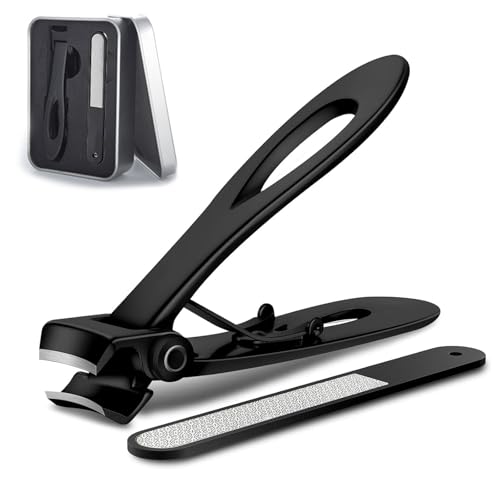 Bestac Heavy Duty Ultra Wide Jaw Nail Clippers Set - Stainless Steel Toenail Clippers for Thick Nails, Seniors, Men & Women - Big Manicure Pedicure Nail Cutter Kit (Black) - color: Black