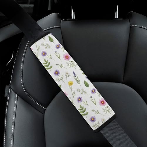 2 Pack Watercolor Wildflowers Car Seat Belt Pad Universal Soft and Comfortable Harness Pads Strap for Adult Use, Most Cars, Easy Install (No Tool) - color: Pattern 436
