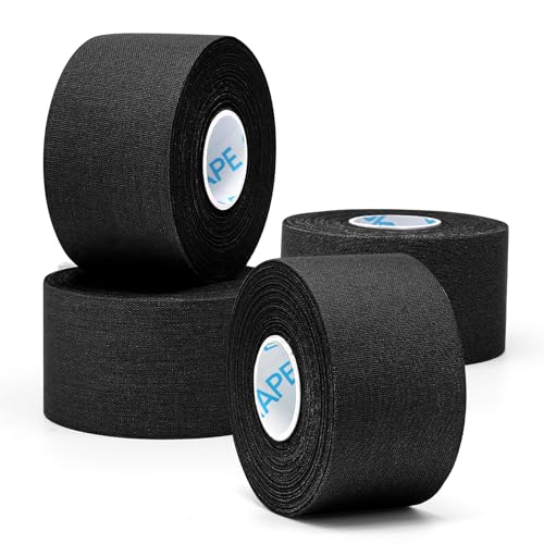 OK TAPE 4 Rolls Black Athletic Tape, Sports Tape, Very Strong Easy Tear Wrist Ankle Tape, No Sticky Residue | Athletes, Medical, Athletic Trainers- 1.5inch x 15yards - color: Black-4 Rolls, size: 15 yards