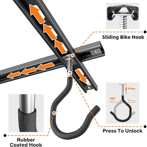 TORACK Ceiling Bike Rack for Garage, Ceiling-Mounted Bicycle Storage Hooks for 3 Bikes (Horizontal) or 6 Bikes (Vertical), Adjustable Overhead Bicycle Hooks for Mountain, Road Bike - style: 3 bikes horizontal