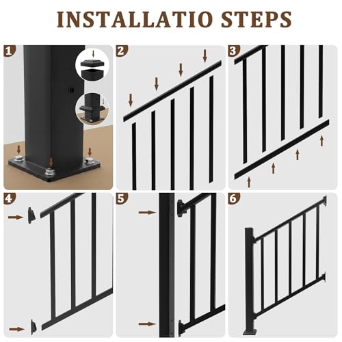 Aluminum Deck Railing Kit, Modular 36 in H. x 3Ft W Stair Railing Kit for Outdoor Steps,Heavy Duty Balustrade System for Deck, Porch, Patio & Balcony(1 Post, 1 Panel) - size: 3 Feet-Stair