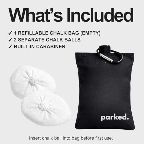 Refillable Disc Golf Chalk Bag with Carabiner, 2 Chalk Balls Included – Grip Bag for Dry Hands & Consistent Release, Frisbee Golf Accessory - style: Parked. – Black