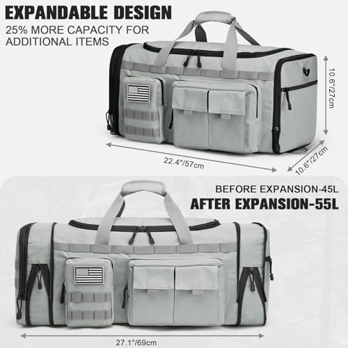 G4Free 3-in-1 Expandable Duffle Bag for Travel Gym, Large Duffel Backpack | 45L to 55L, with Shoes Compartment & Wet Pocket, for Men Women, Grey - color: Grey