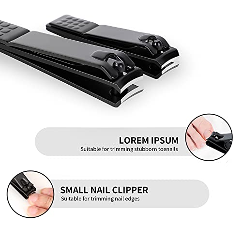 Aogeili Nail Clippers Set, Sharp Stainless Steel Fingernail Clipper & Toenail Clippers, Black Nail Cutter，Perfect 3 PCS Black Nail Cutter for Men/Women/Kids, Set Include Nail File - size: Large/Small/File