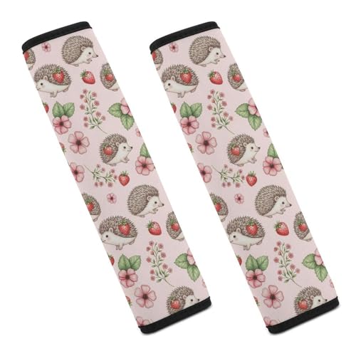 Universal Soft and Comfortable Seat Belt Cover for Adult Use, Stroller Pushchair High Chair, 2 Pack Hedgehog Floral Flower Strawberry Shoulder Harness Cover - color: Pattern 1011