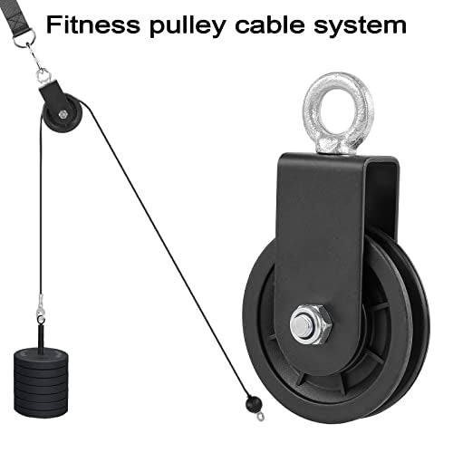 3.54 in Cable Pulley 360 Rotation Traction Wheel with Carabiner and Strap,Silence Smooth Detachable for DIY Gym Pulley System,DIY Gym Attachment Lifting Blocks,Ladder Lift,Hoists,Clothesline - color: 1 Pulley+1 Straps+2 Carabiner+ 79in Cable 1pcs