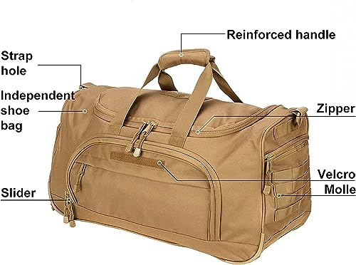HYKING Gym Bag for Women & Men Tactical Duffle Military Weekender Work Out Lightweight Waterproof Sports Tote Shoe Pocket Tan - color: Tan