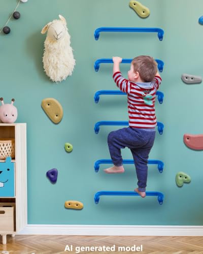 BiJun 17 Inch Monkey Bars Heavy Duty Metal Playground Handles,Blue 6 Pack | Indoor Outdoor Ceiling Grab Bars,Anti-Rust Steel,300LBS Capacity,for Backyard Climbing Frame Treehouse Wall Ladder - color: Blue-6pcs