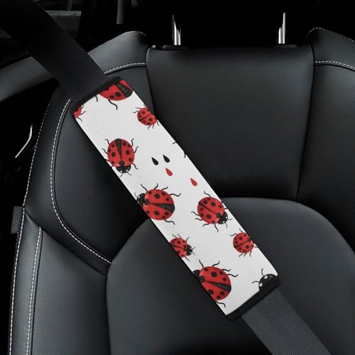 Soft Padded Car Seat Straps Shoulder Pads for Elderly Support, All Vehicles, 1 Pair Ladybug Rain Beige Shoulder Protector Anti-Slip Pad - color: Pattern 771