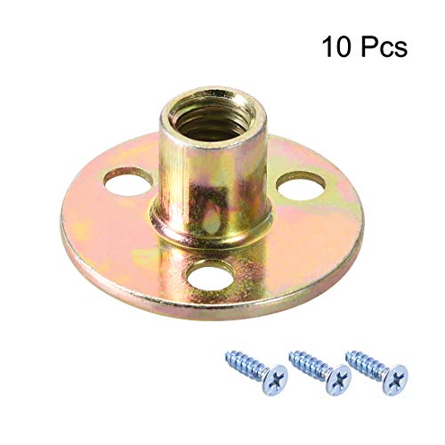 uxcell M10 Brad Hole Tee Nut Carbon Steel T-Nuts Furniture Hardware Flange Insert Female Thread with Screws 10pcs - size: M10