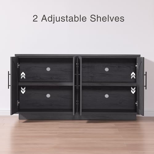 Fatmok Buffet Cabinet with Storage, 59'' Modern Arched Sideboard Cabinet w/Adjustable Shelves, Wood Media TV Console Table Credenza for Living Room Hallway Entryway, Black Grey - color: A-black Grey
