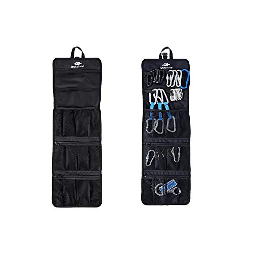 Rock Climbing Gear Storage Bag Foldable Waterproof Roll Up D-Ring Climbing Quickdraw Hanging Tool Equipment Gear Carabiner Organizer Collection Bag Carry Pouch 420D Oxford Cloth