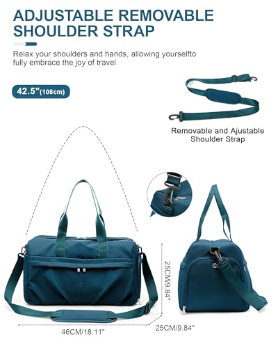 Gym Bag for Women Men with Shoe Compartment, Sport Duffel Bag, Waterproof Travel Weekender Overnight Carry on Bag for Yoga with Trolley Sleeve, Peacock Blue - color: A4-Peacock Blue