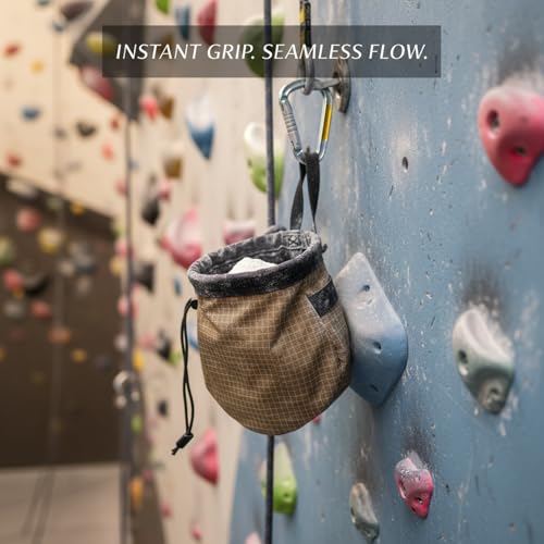 Climbing Chalk Bag with Drawstring Closure - Lightweight Waist Pouch for Rock Climbing, Bouldering & Gym Training (1 Pack) - color: Brown