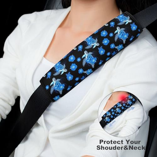 2 Pack Blue Flowers Sea Turtle Car Seat Belt Pad Soft Padded Harness Pads Strap for Child, Car Seats Pushchair Strollers High Chair Pushchair, Anti-Slip Pad - color: Pattern 1218