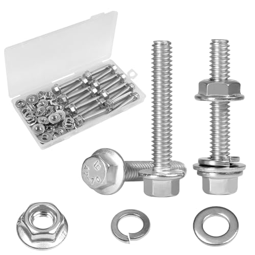 15 Sets 1/4-20 x 1-1/2" Flanged Hex Head Bolts Kits, 1/4-20 Flange Hexagon Screws and Nuts,Flat & Spring Lock Washers, 304 Stainless Steel 18-8,Fully Threaded - size: 1/4-20 x 1-1/2"