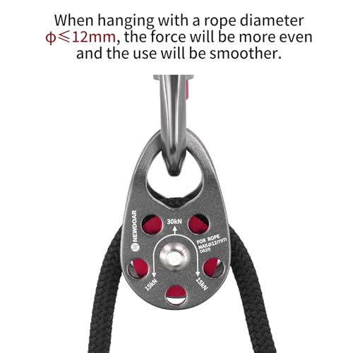 NewDoar Micro Mobile Pulley 30KN/6746lb Mobile Single Pulley Cheek Shaped for Max Rope 12mm Rope for Climbing, Rescue Lifting,Hitch Tending (Grey-One Unit) - color: Grey-One Unit
