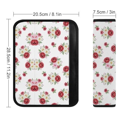 2PCS Soft Padded Car Seat Straps Shoulder Pads for Adult Use, Most Cars, Rose Flowers White Shoulder Protector, Shock Absorption - color: Pattern 396
