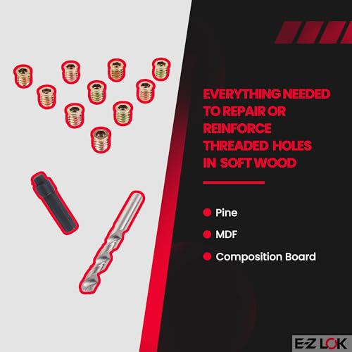 E-Z LOK 10-Piece Steel Flanged Threaded Inserts for Wood, 5/16-18 Internal Thread, 15mm Length, Includes Drill & Installation Tool - style: 5/16-18 Internal Thread