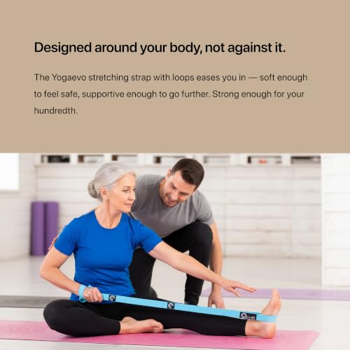 YogaEVO Elastic Stretching Strap with Loops for Physical Therapy | 2-in-1 Yoga Strap & Resistance Band — Flexibility & Back Recovery - color: Blue