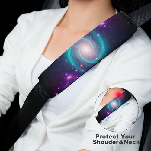 2 Pack Universe Outer Space Blue Purple Starry Sky Night Pattern Car Seat Straps Shoulder Pads Soft Padded Seat Belt Cushion for Kids, All Vehicles, Pressure Relief - color: Pattern 917