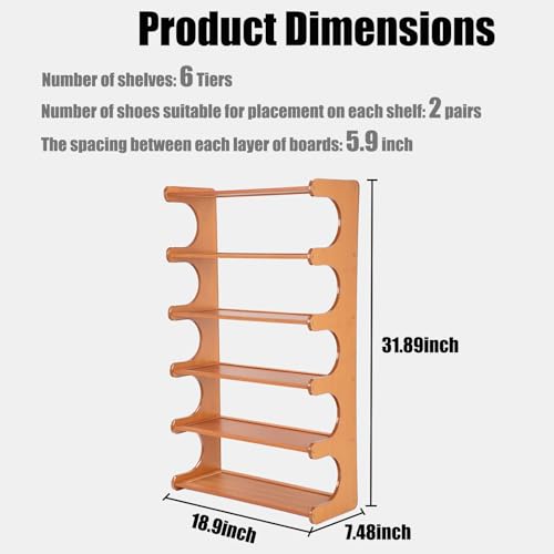 Shoe Rack,Small 6 Tier Shoe Organizer Storage Shelf,Bamboo Narrow Shoe Closet,Small Space Shoe Rack,for Entryway Closet 18.89×7.48×31.88inch - size: 6 Tier-18.89" Wide
