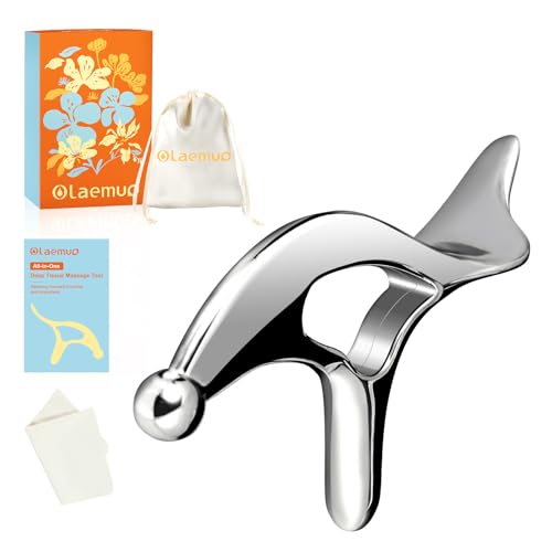 Pressure Point Massage Tool for Deep Tissue - Metal Gua Sha Tools | Metal Muscle Scraper | Thumb Saver | Acupressure Tool for Trigger Point & Pain Relief, Travel Pouch