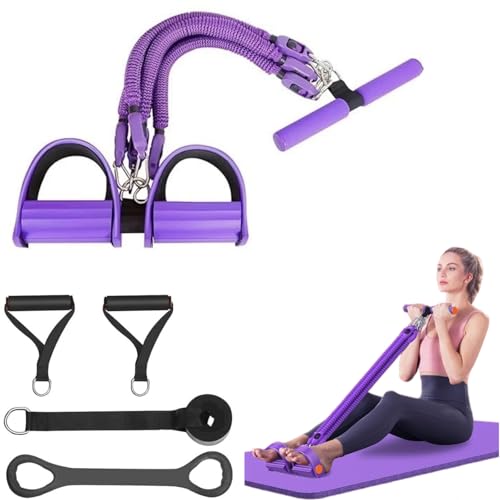 Resistance Bands for Exercise,6-Tube Elastic Yoga Pedal Puller Resistance Band, Natural Latex Tension Rope Fitness Equipment, for Abdomen/Waist/Arm/Leg Stretching Slimming Training - color: Purple-M