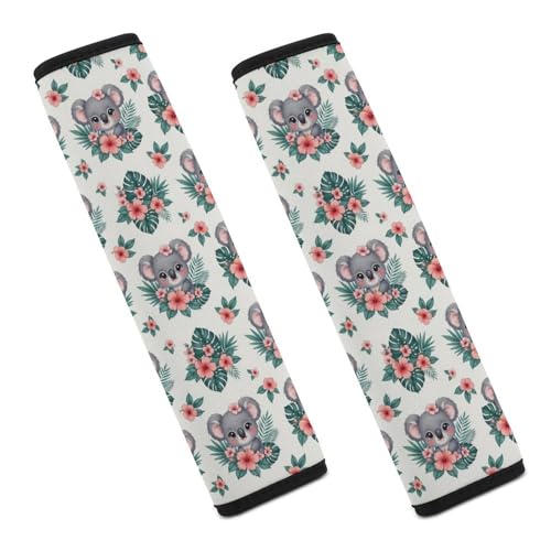 Universal Soft and Comfortable Seat Belt Cover for Adult Use, Stroller Pushchair High Chair, 2 Pack Cute Koala Pink Floral Shoulder Harness Cover - color: Pattern 606