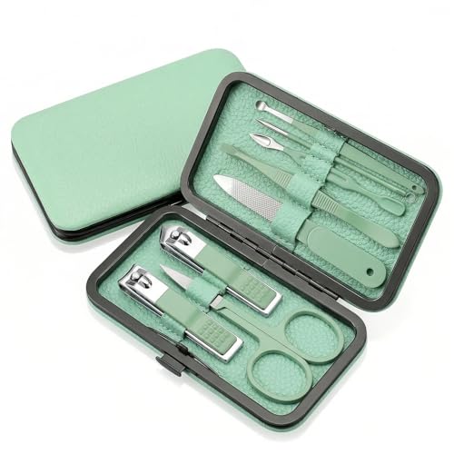 Manicure Kit for Women Men-Manicure Set with Case, Nail Clippers, Portable Nail Care Kit for Travel Home Personal Grooming（Green 8 in 1） - color: Green1