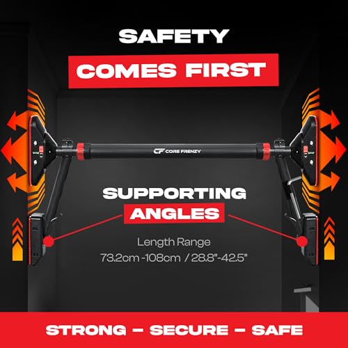 Doorway Pull Up Bar, No Screws or Drilling, Holds 880 lb, Chin Up Bar with 5 Resistance Bands, 2 Wrist Wraps and Carry Bag, 4-Point Locking, Adjustable Width Home Gym Bar for Upper Body Workout