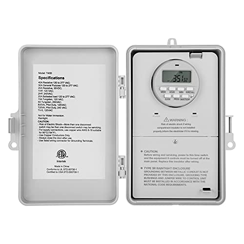 SURAIELEC Digital Pool Timer, 40Amp 2HP, 120/240/277VAC, 24-Hour Display | 7-Day Programmable Digital Timer Switch, Outdoor Indoor Timer Box for Pool Pump, Water Heater, Lights, Powerful Appliances - style: 120-277VAC 1-2HP