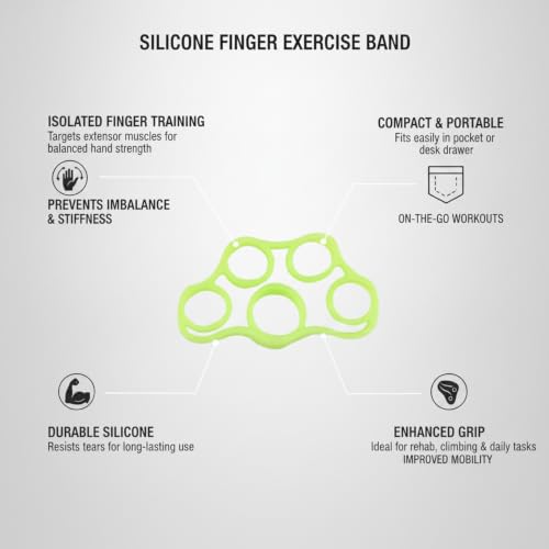 Premium Silicone Finger Resistance Band for Hand Exercise and Grip Practice - color: Green