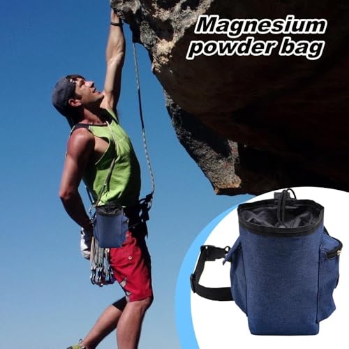Rock Climbing Chalk Bag Adjustable Belt Gear Equipment | Chalk Organizer for Rock Climbing, Bouldering, Weightlifting, Gymnastics, Adults Women Men - color: Navy Blue