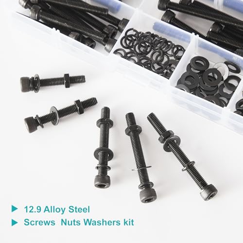 200 PCS M5 x 30mm 35mm 40mm 45mm 50mm, Hex Socket Head Cap Screws Bolts Washers Nuts Assortment Kit, 12.9 Grade Alloy Steel, Black Oxide Finish, Metric Allen Drive - size: Socket M5x30/35/40/45/50 mm