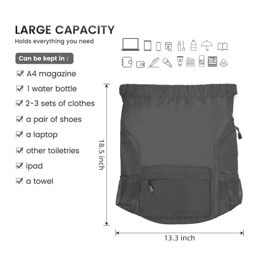 Valleycomfy Waterproof Drawstring Gym Backpack Bag for Men&Women Dark Grey | Sports Gym Bag with Side Pocket - color: A-dark Grey