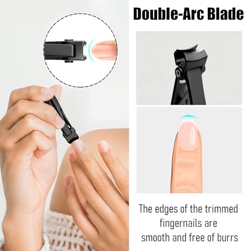 Bestac Heavy Duty Ultra Wide Jaw Nail Clippers Set - Stainless Steel Toenail Clippers for Thick Nails, Seniors, Men & Women - Big Manicure Pedicure Nail Cutter Kit (Black) - color: Black