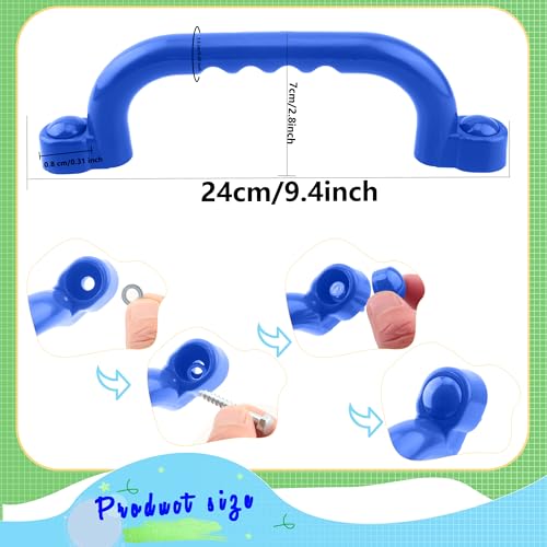 4-Piece Kids Playground Safety Handles - Plastic, Blue, Smooth Finish - Grab Handle Bars for Outdoor Playset, Backyard Playhouse, Tree House, Jungle Gym - color: Blue