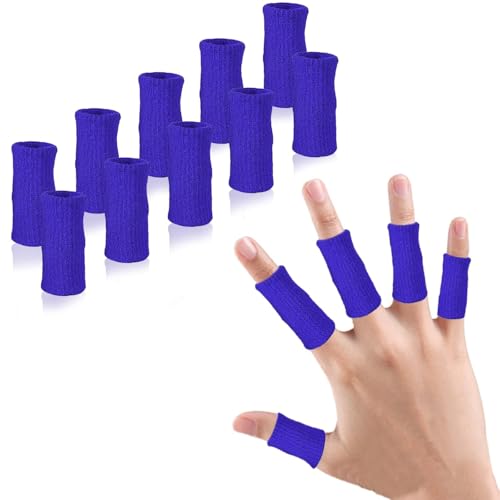 Finger Compression Sleeves, 10 Pcs | Finger Protectors Cots for Arthritis Swelling Basketball Sport, Breathable Elastic - color: Blue