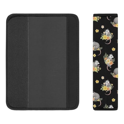 2PCS Breathable Car Seat Belt Pad for Elderly Support, Stroller Pushchair High Chair, Possum Floral Black Seat Belt Cushion, Anti-Slip Pad - color: Pattern 1210