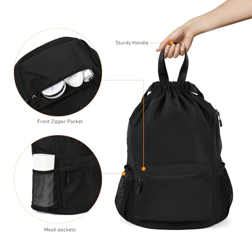 Valleycomfy Waterproof Drawstring Gym Backpack Bag for Men & Women Black | Sports Gym Bag with Side Pocket - color: A-black