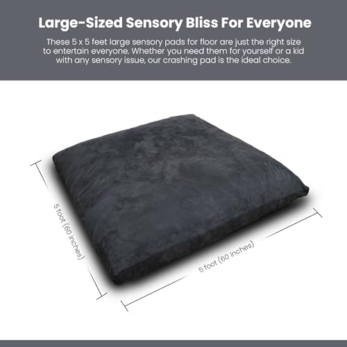 SENSORY4U Crash Pad for Kids Sensory Crash Pad with Foam Blocks - XL (5 Foot X 5 Foot) Grey - for Sensory Gym Room with Washable Cover
